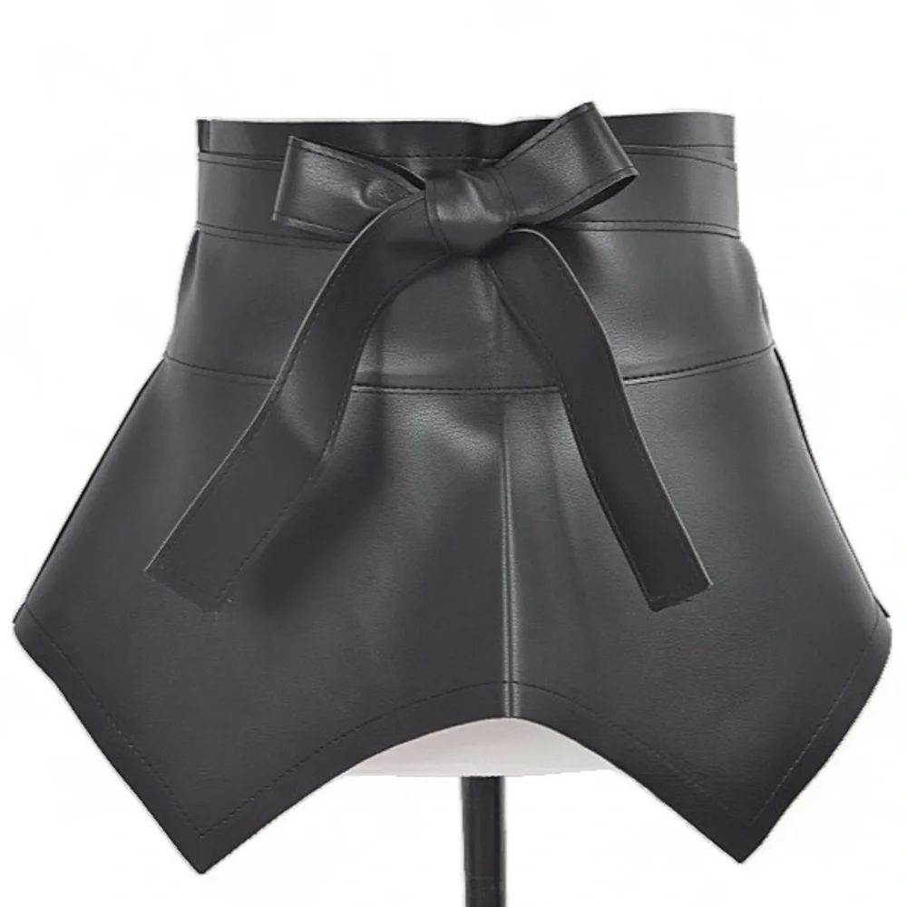 Plus Size Vegan Leather Wrap Skirt Statement Belt